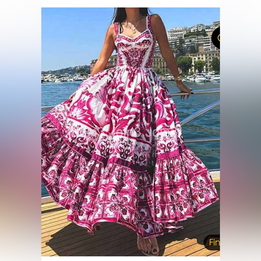 Elegant Pink Patterned Maxi Dress